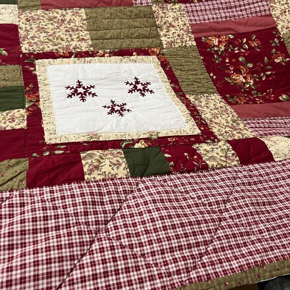 Vintage Country Farmhouse Cottage Winter Holiday Patchwork Quilt Size Queen - Picture 3 of 7